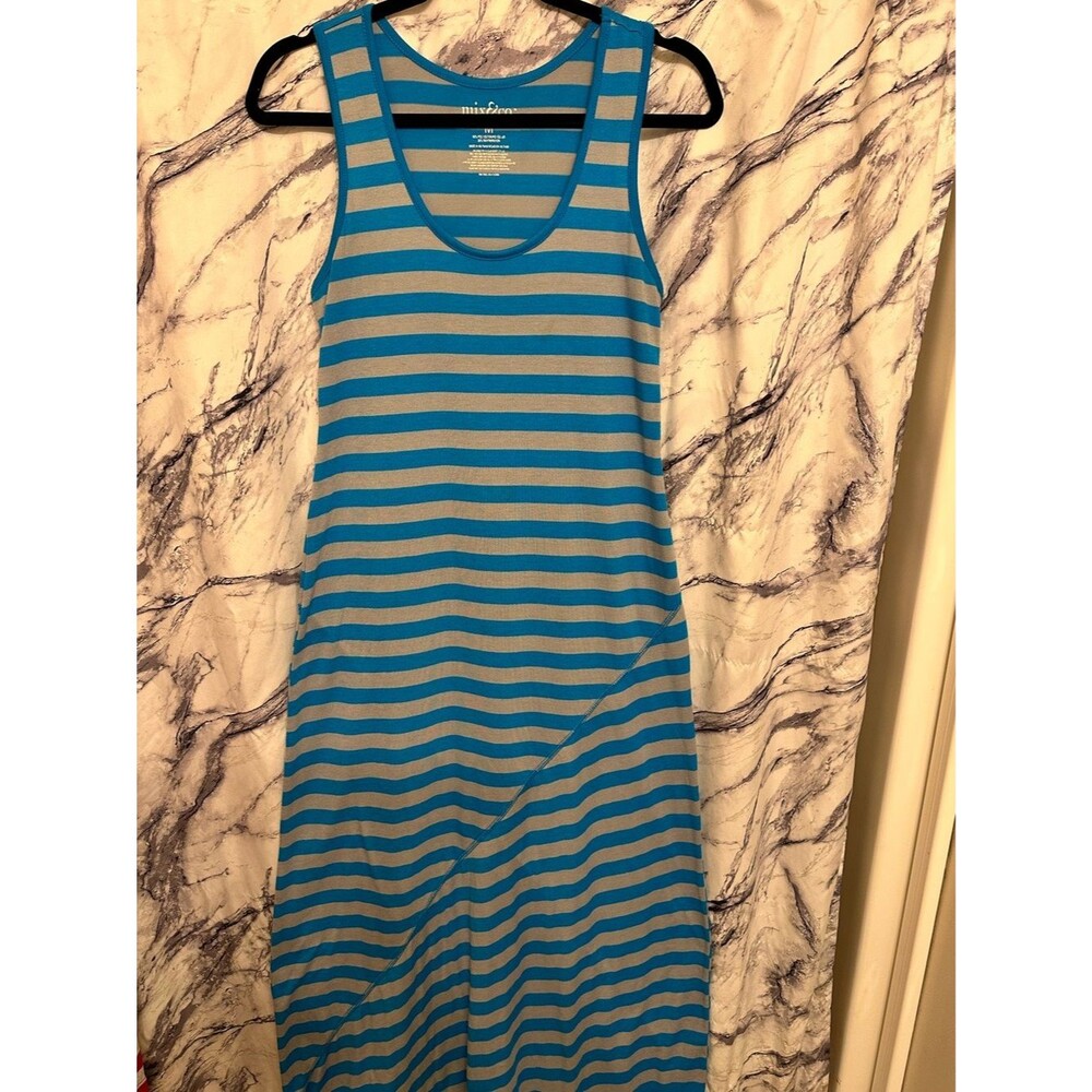 Blue and Gray Striped Tank Dress